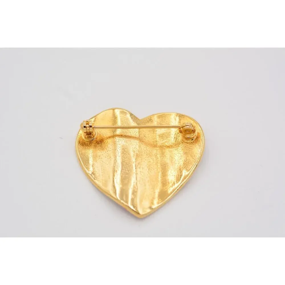 Vintage USA Heart Flag Pin Brooch American Red White Blue Gold Tone 1990s BinAT